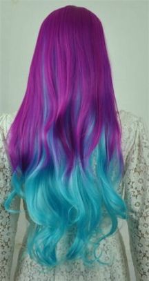 Tinte cabello largo tono azul,verde y violeta